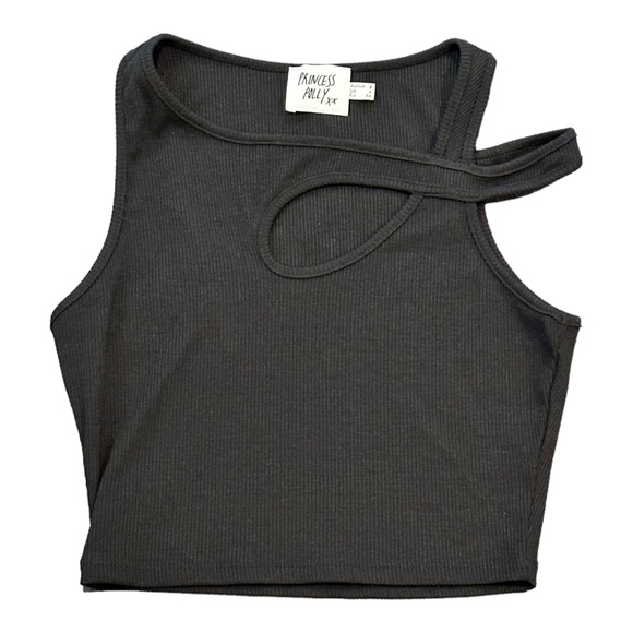 Princess Polly Tops - Princess Polly Black Ribbed Cut out Peek a boo Tank Top Size 4